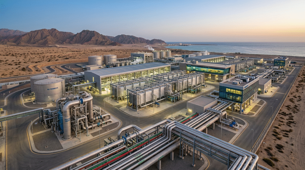 Advanced industrial water treatment and desalination facility in the Gulf region using RO systems and water recycling technology