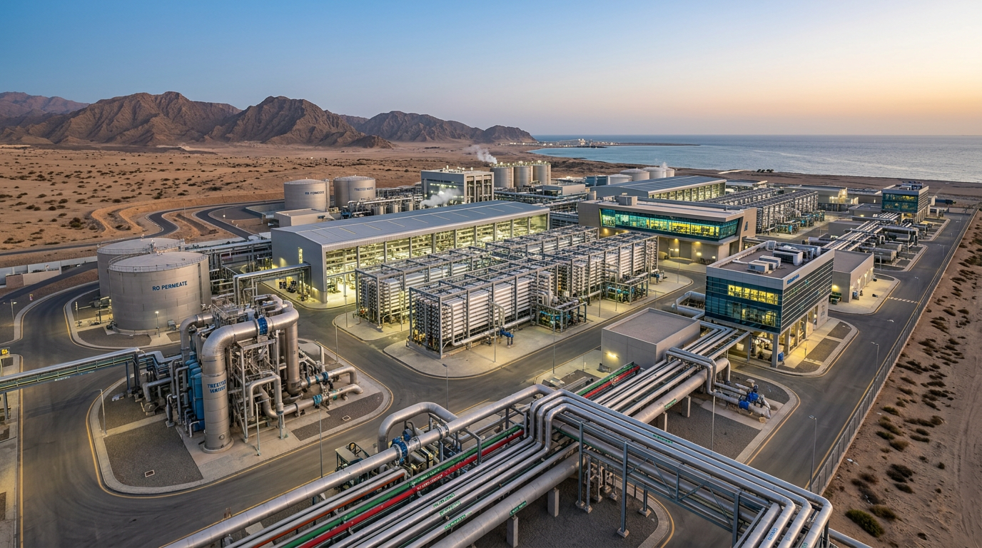 Advanced industrial water treatment and desalination facility in the Gulf region using RO systems and water recycling technology